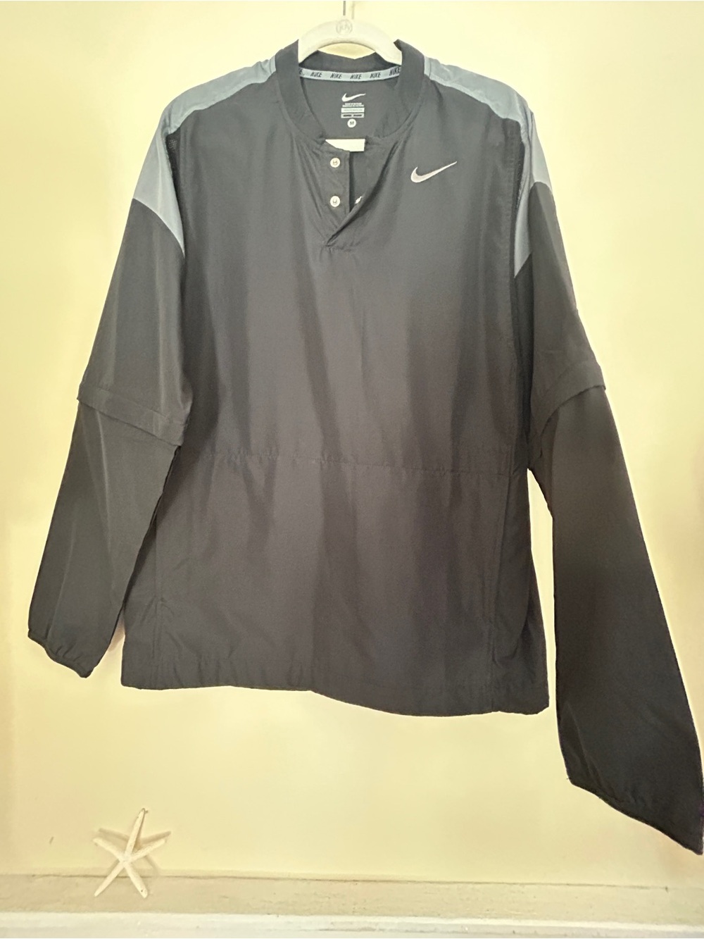 Nike Men’s M Convertible Sleeve Windbreaker Pullover Black Gray NWOT